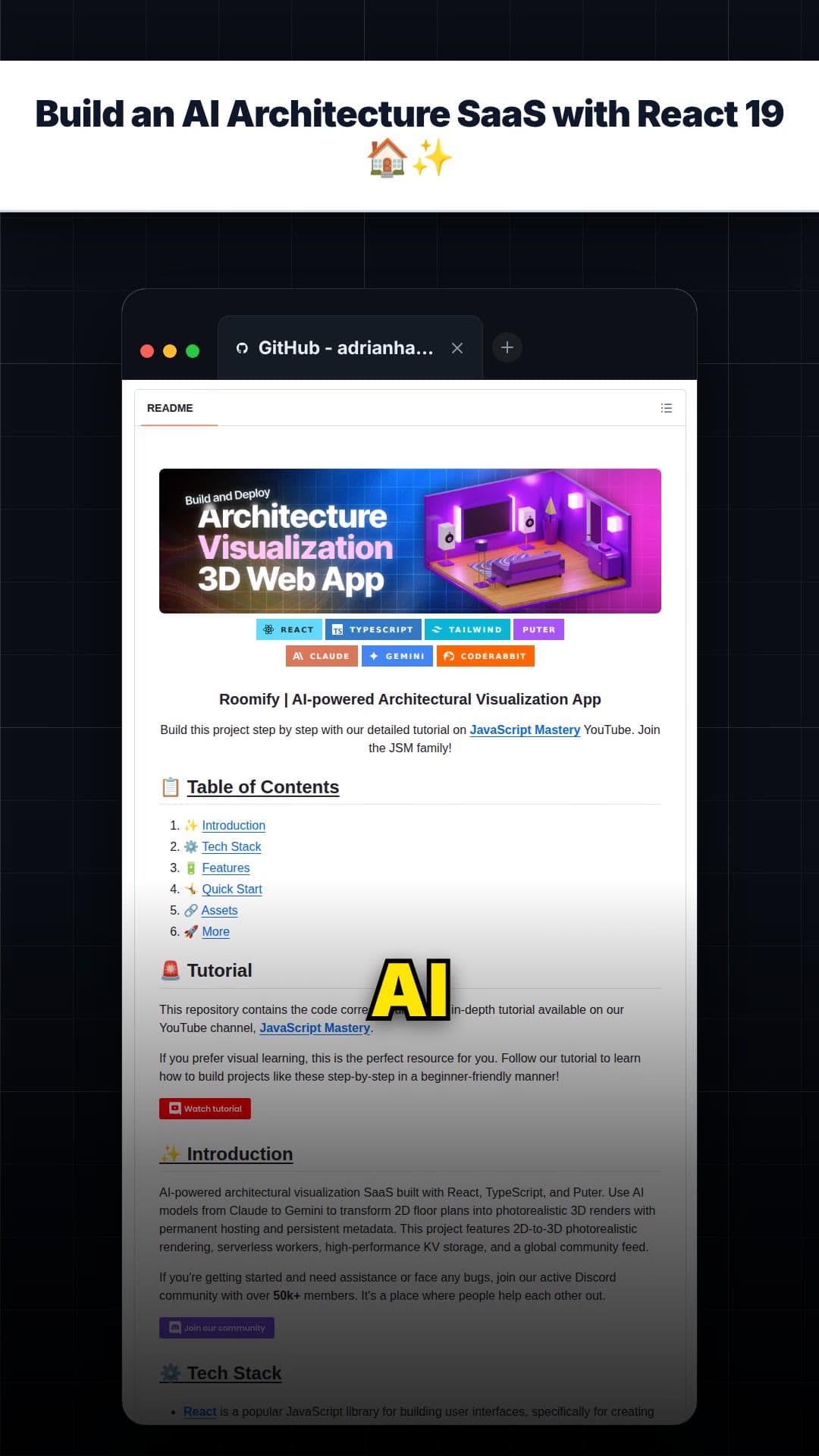 Build an AI Architecture SaaS with React 19 🏠✨ — repo signal thumbnail