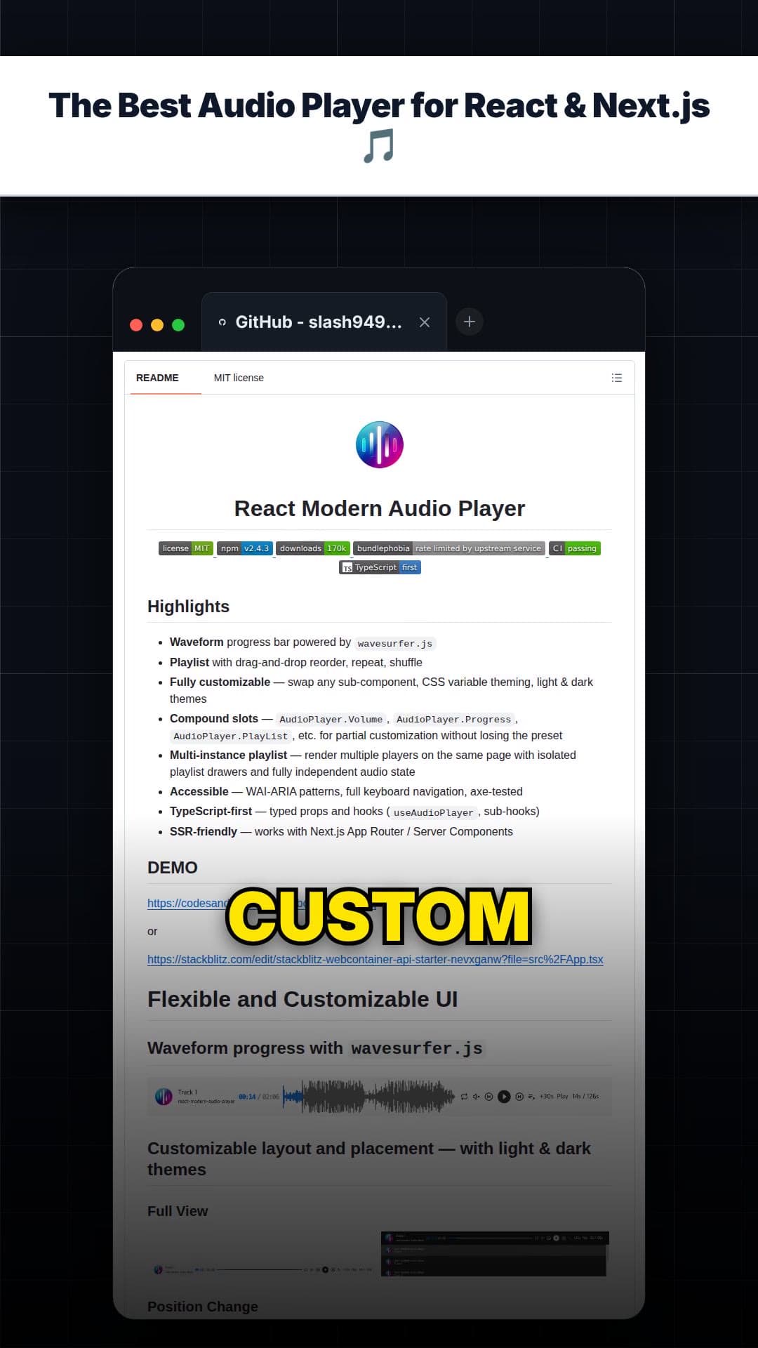 The Best Audio Player for React & Next.js 🎵 — repo signal thumbnail