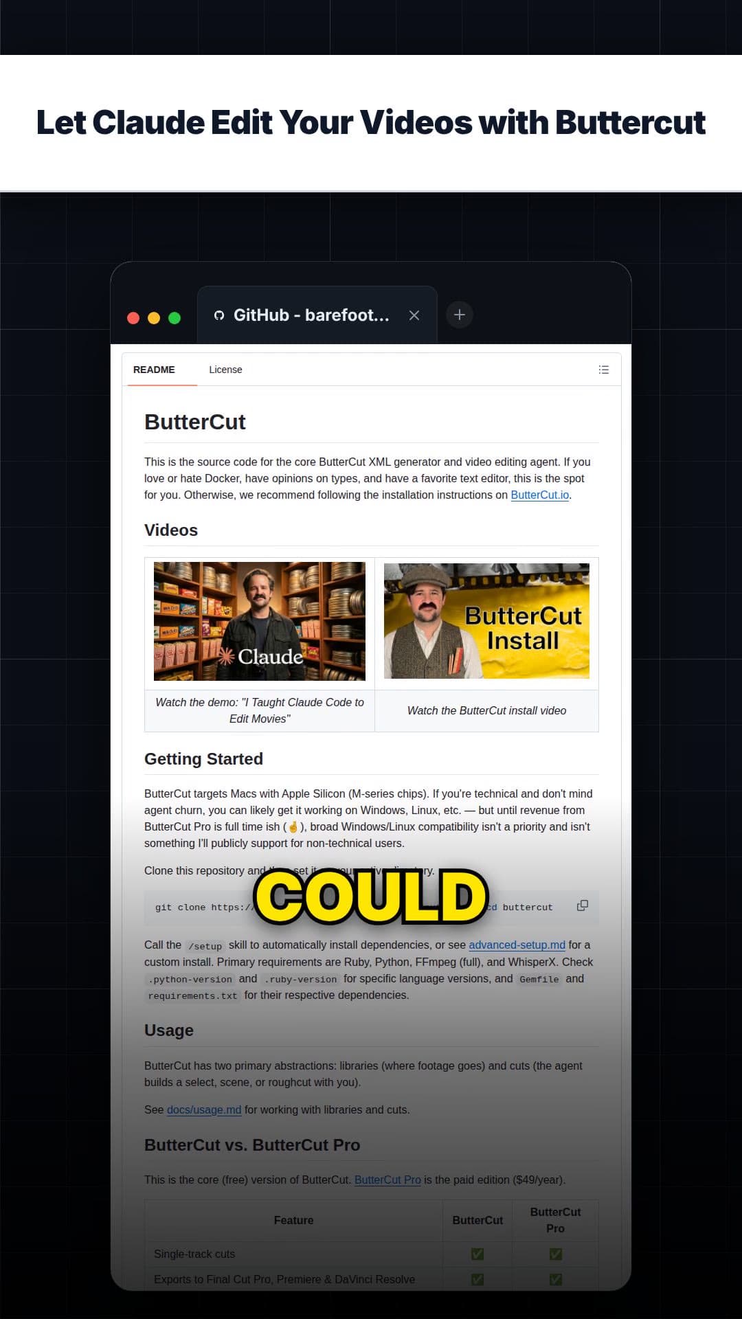 Let Claude Edit Your Videos with Buttercut — repo signal thumbnail